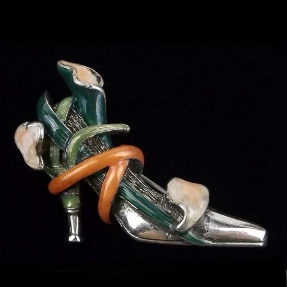 Vintage Kenneth Jay‎ Lane Sterling Silver Heel Brooch